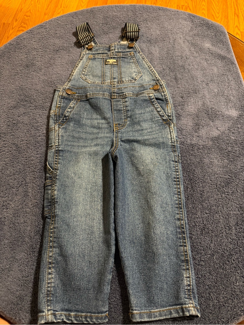 OshKosh B'gosh Denim Blue Overalls with Striped Straps